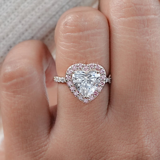 Heart Lab Diamond Pink Halo Engagement Ring Rings