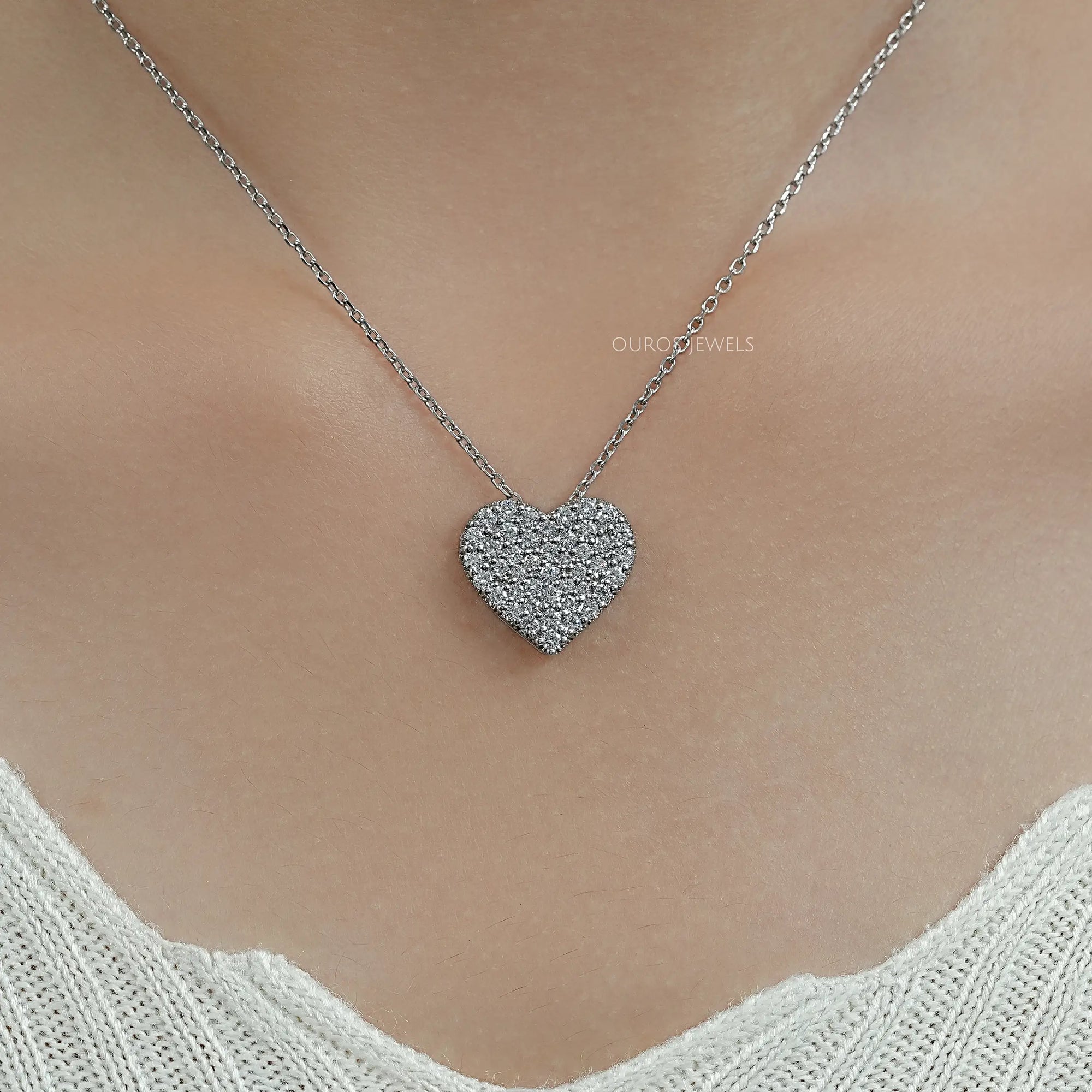Heart Shape Round Diamond Pave Set Pendant