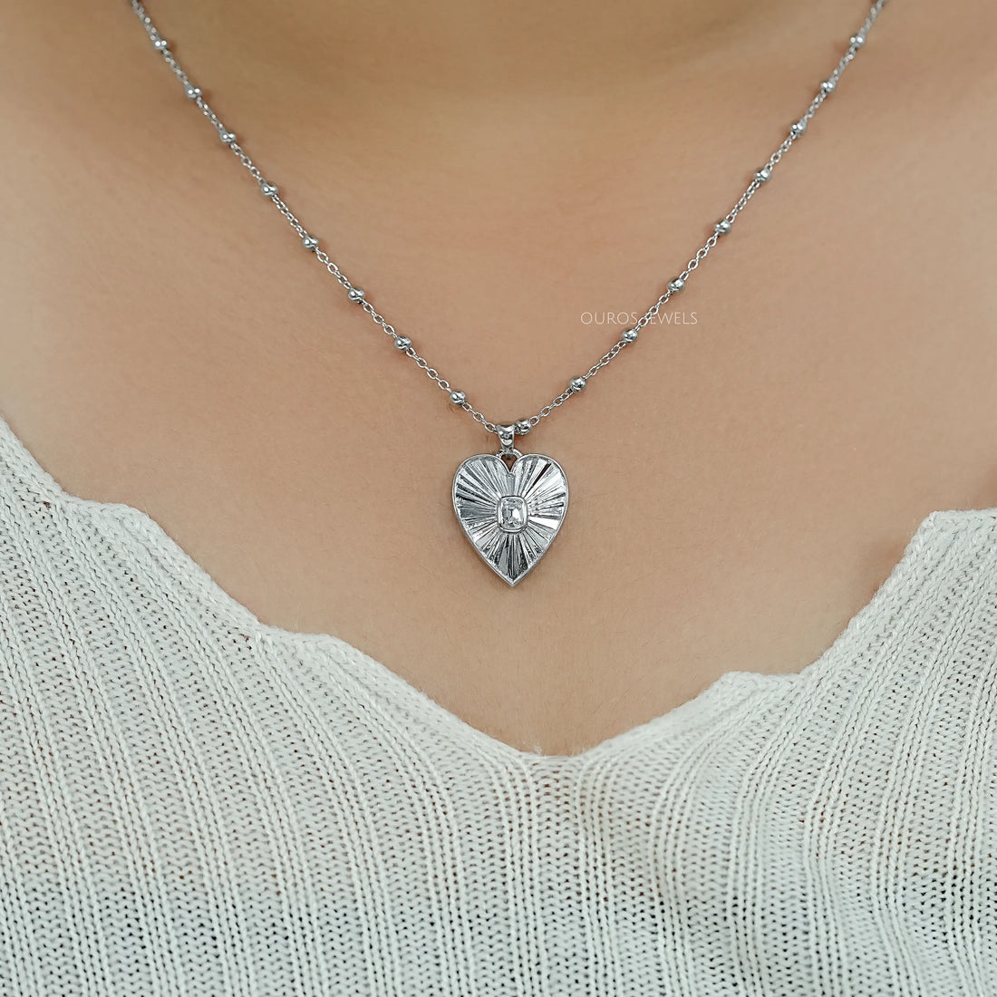 Diamond Fluted Heart shape Pendant Necklaces