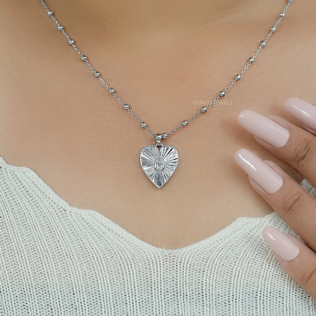 Diamond Fluted Heart shape Pendant Necklaces