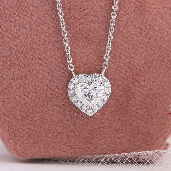 Heart Cut Lab Grown Diamond Double Halo Pendant Necklaces