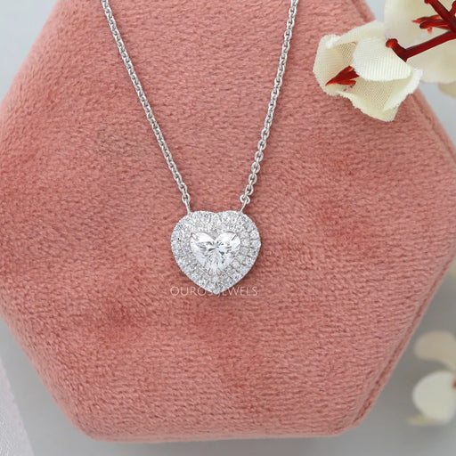 Heart Cut Lab Grown Diamond Double Halo Pendant Necklaces