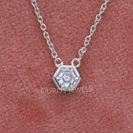 Hexagon Cut Bezel Set Solitaire Pendant Necklaces