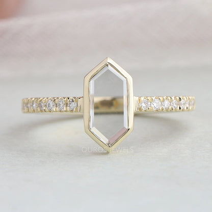 Hexagon Long Portrait Cut Diamond Solitaire Accent Ring