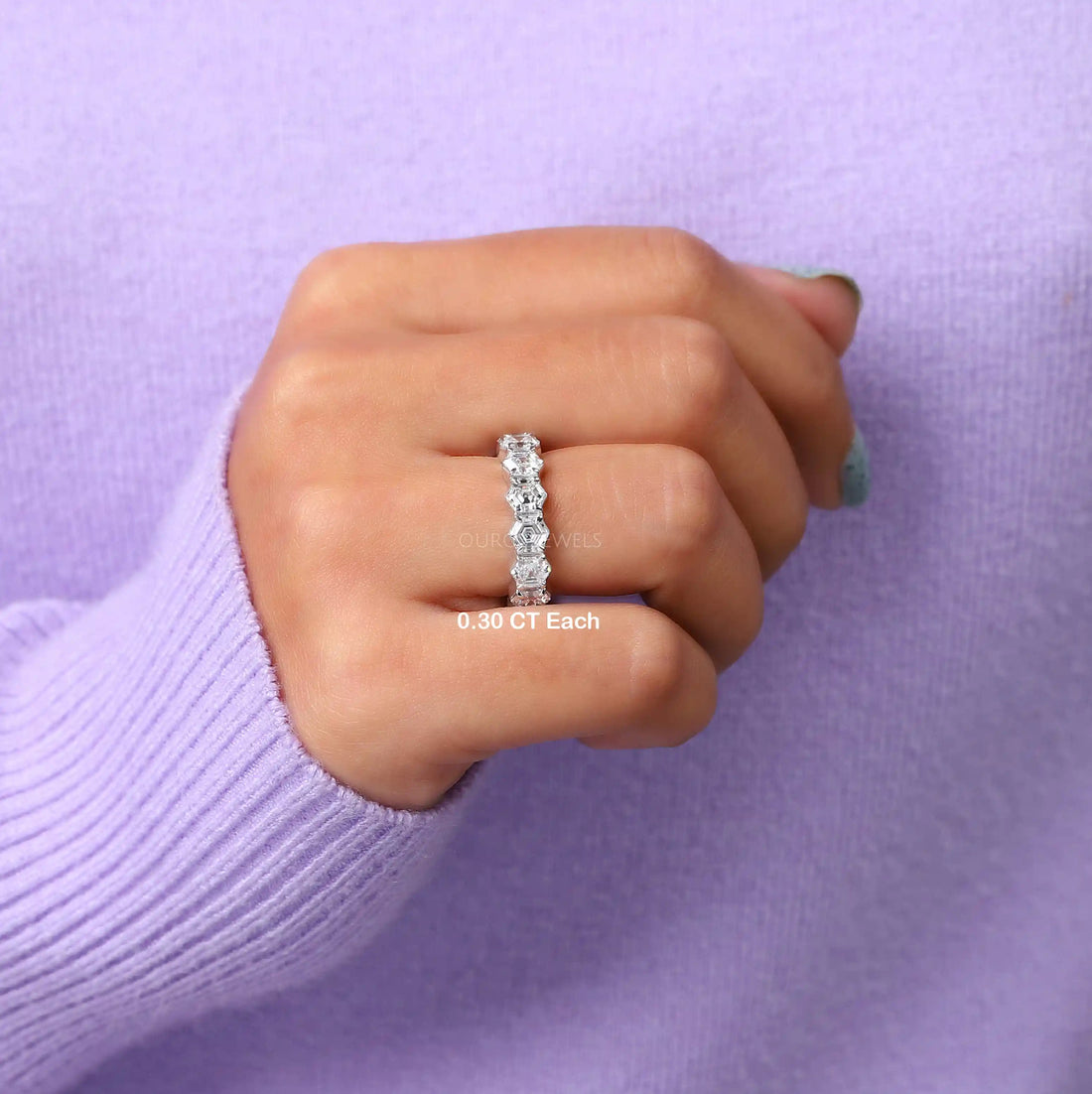 Hexagon Cut Lab Diamond Full Eternity Diamond Band Rings