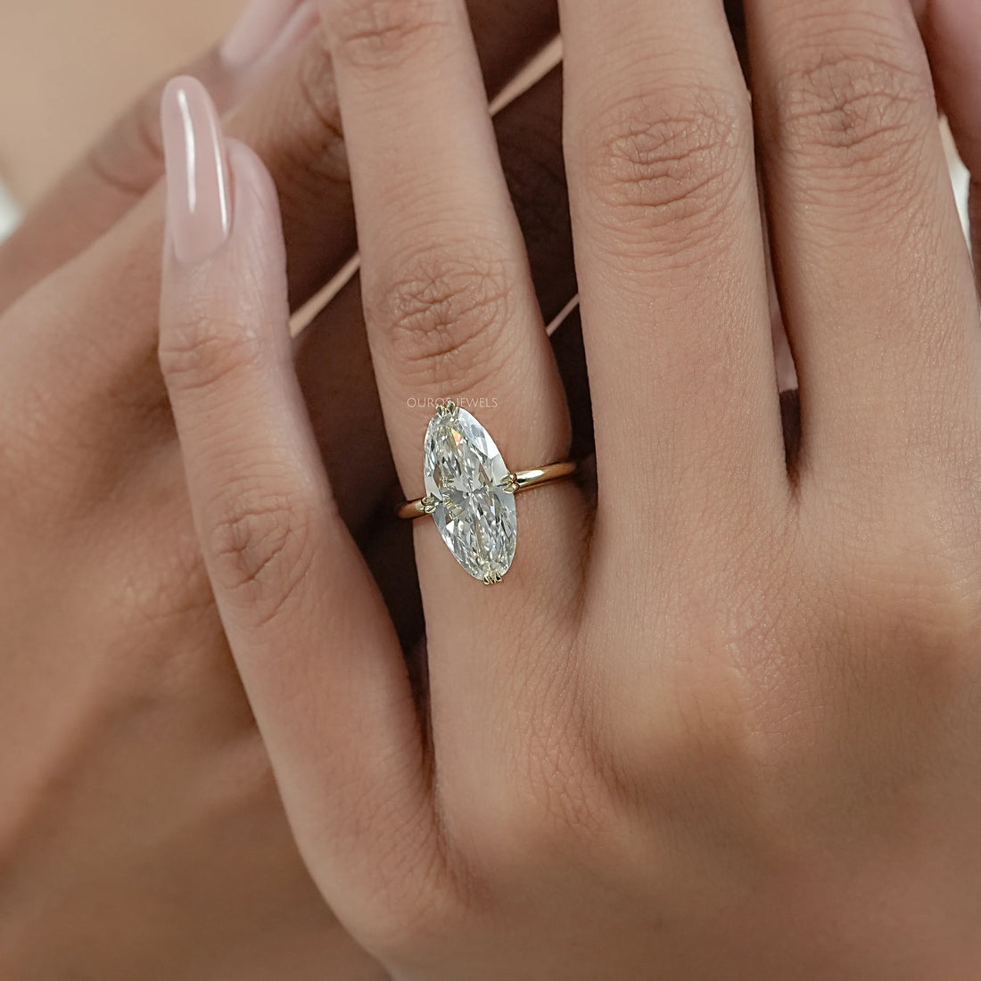 Moval Cut Lab Diamond Hidden Halo Ring Ring