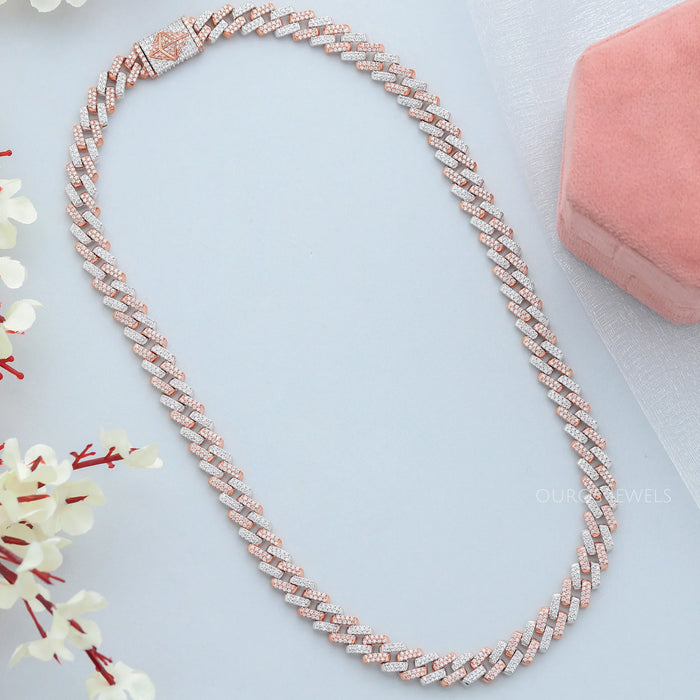 Two Tone Round Cut Miami Cuban Chain Men's Necklace