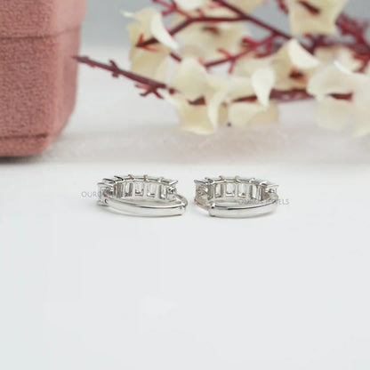 Emerald Cut Lab Grown Diamond Hoop Earrings Earring