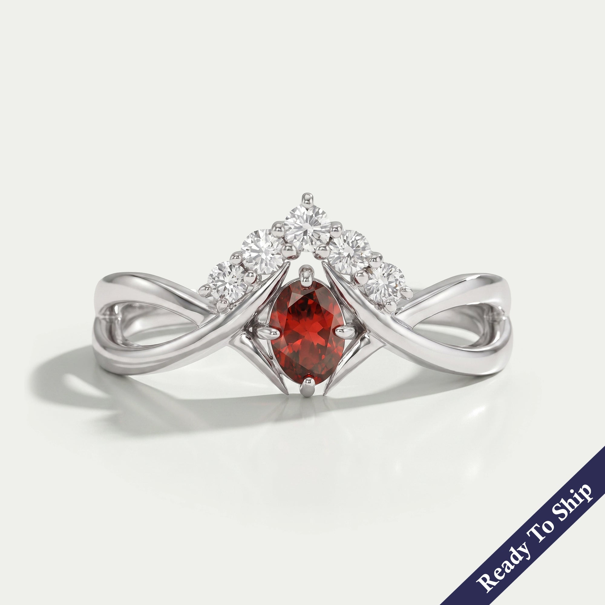 Red Oval Diamond Infinity Dainty Ring