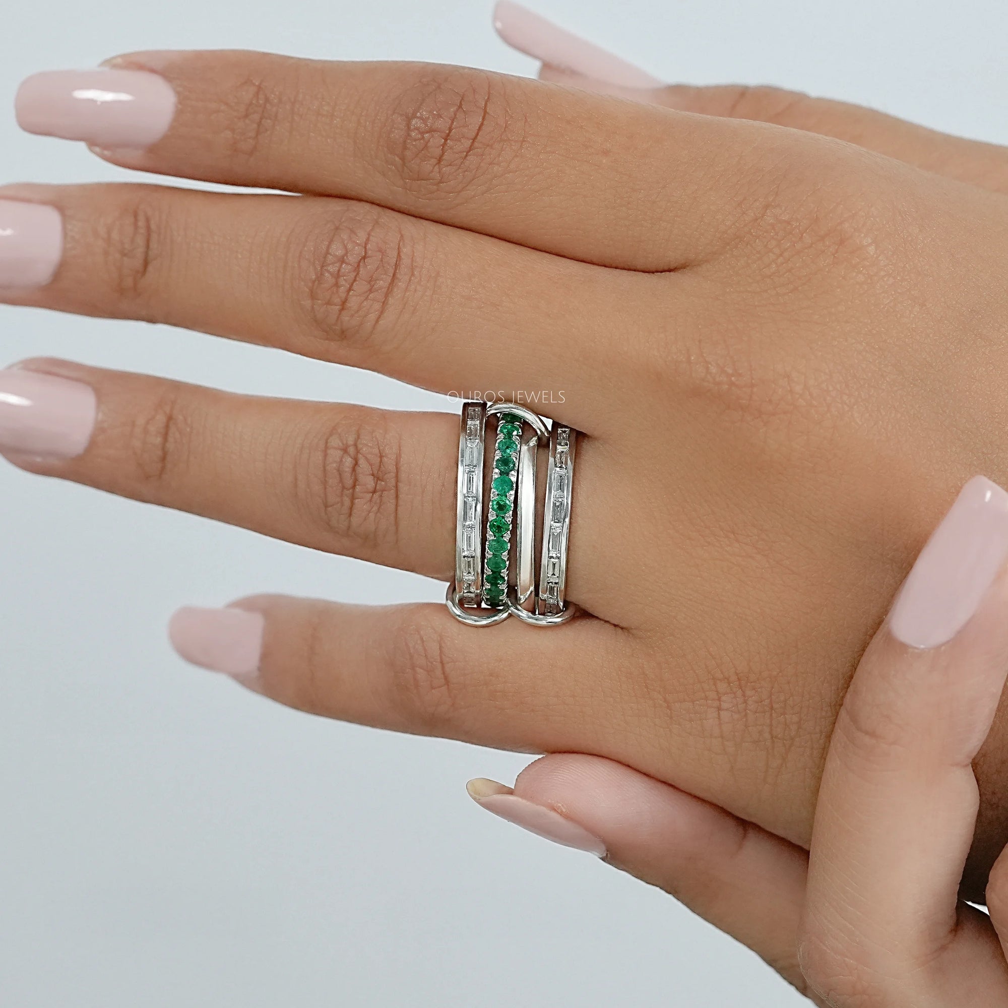 Interlink Natural Round Gemstone Wedding Band