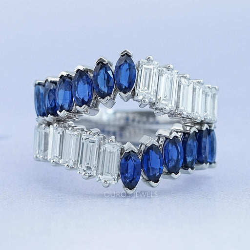 Double Row Sapphire Marquise Gemstone Enhancer Ring Rings
