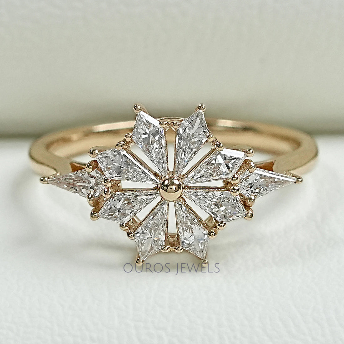 Kite Cut Lab Diamond Floral Engagement Ring Rings