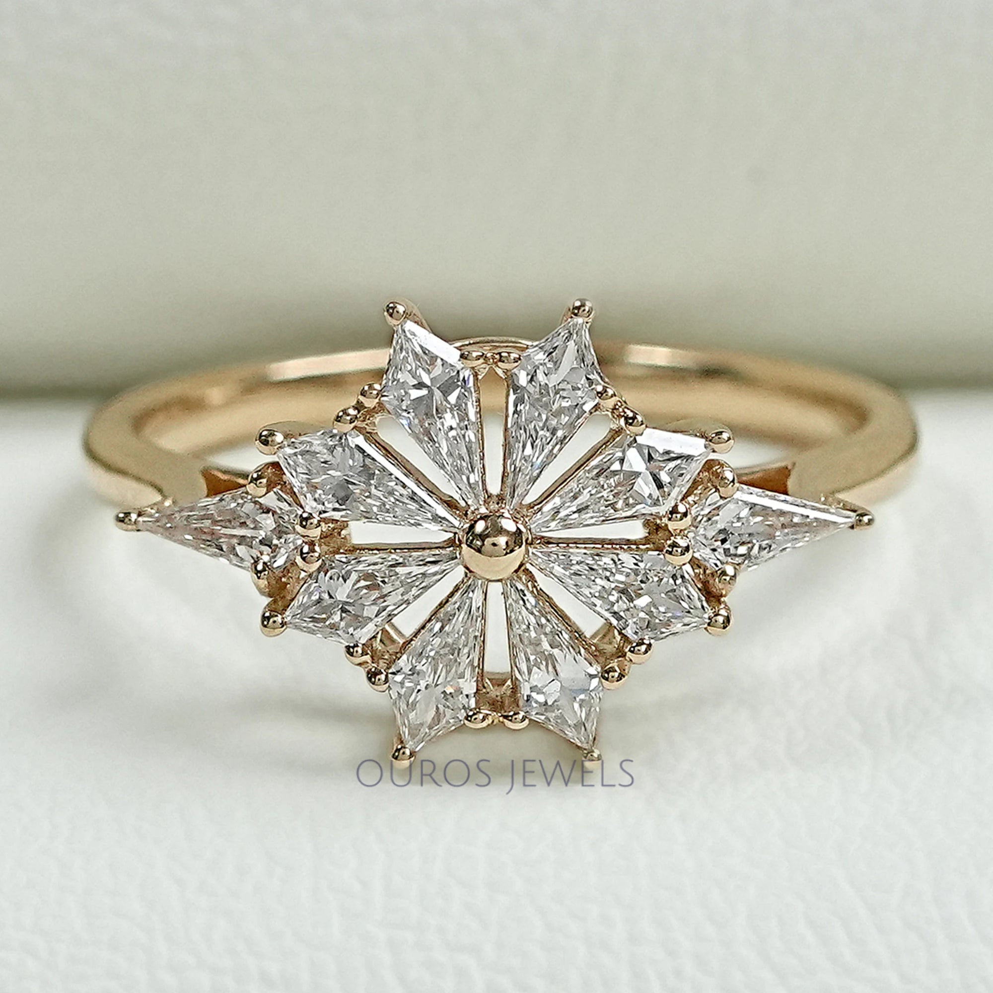 Kite Cut Lab Diamond Floral Engagement Ring Rings