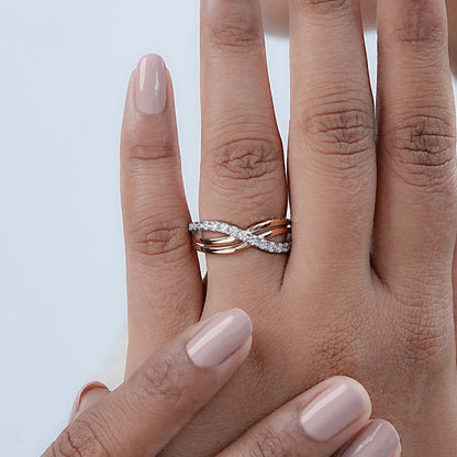 Round Lab Grown Diamond Crossover Wedding Band Ring