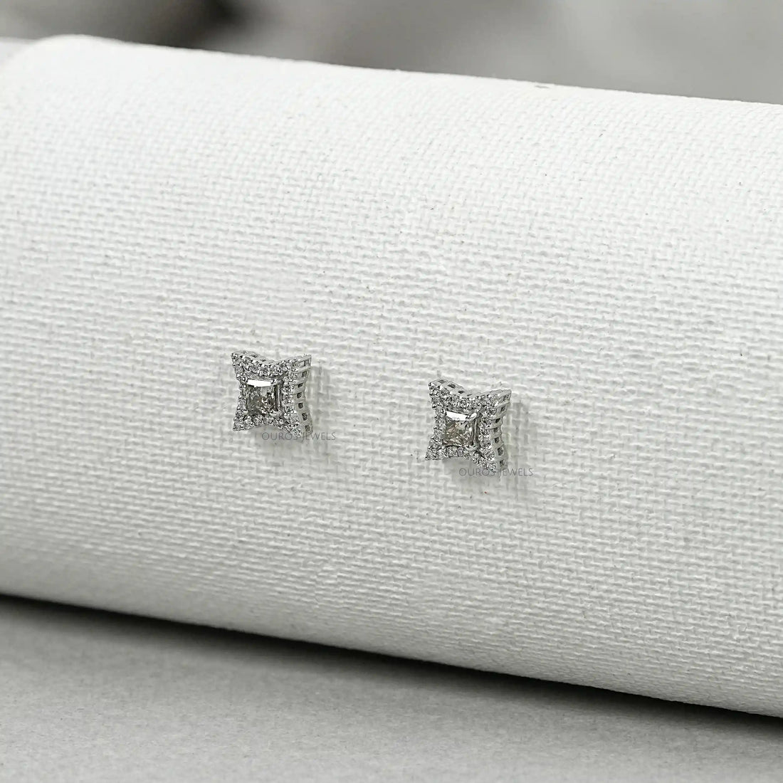 Olive Color Diamond Halo Princess Stud Earring Earrings