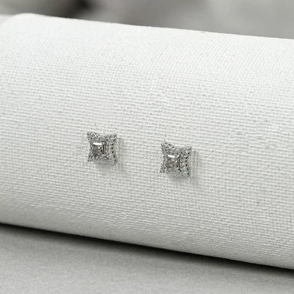 Olive Color Diamond Halo Princess Stud Earring Earrings