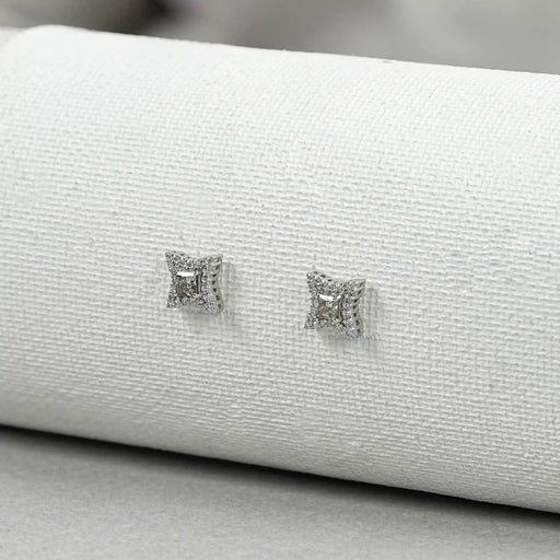 Olive Color Diamond Halo Princess Stud Earring Earrings