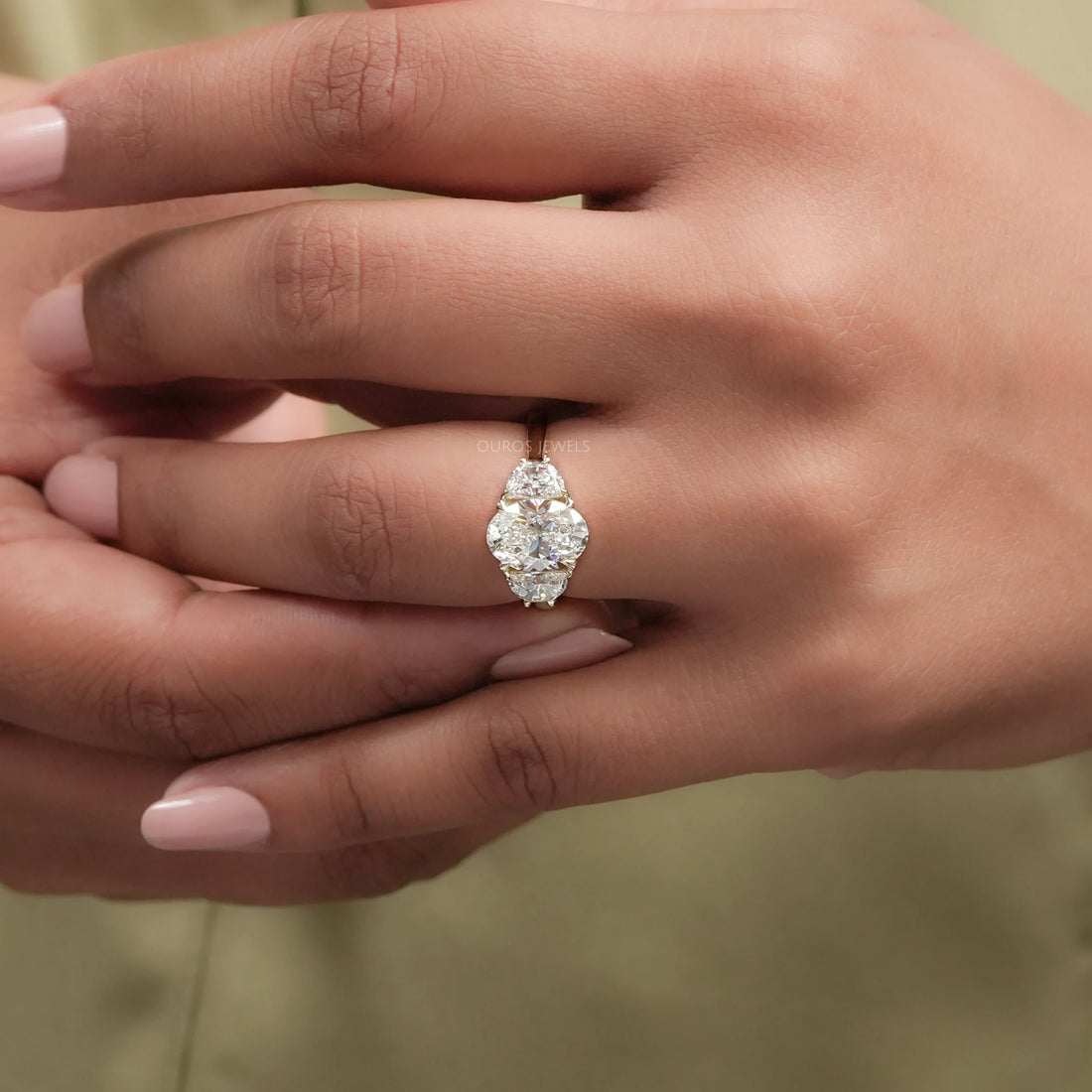 Oval Cut Three Stone Lab Grown Diamond Engagement Ring