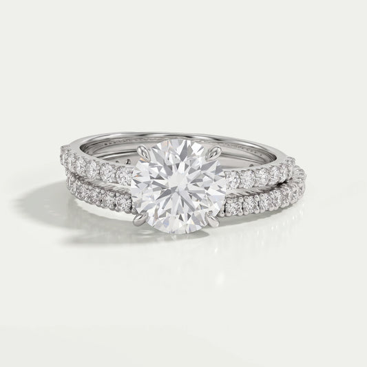 Round Cut Solitaire Accent Bridal Ring Set Ring