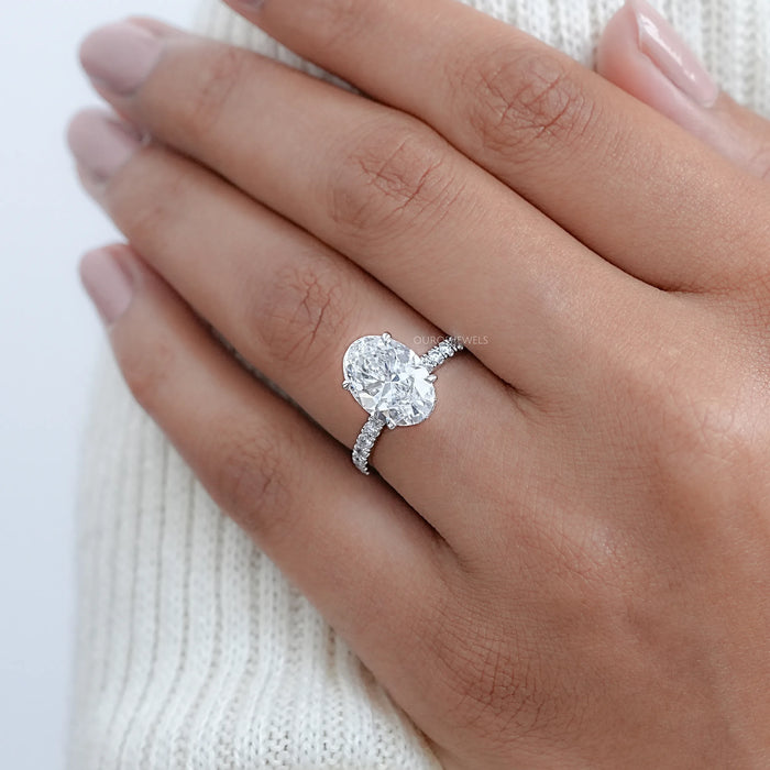 Oval Hidden Halo Diamond Engagement Ring Rings