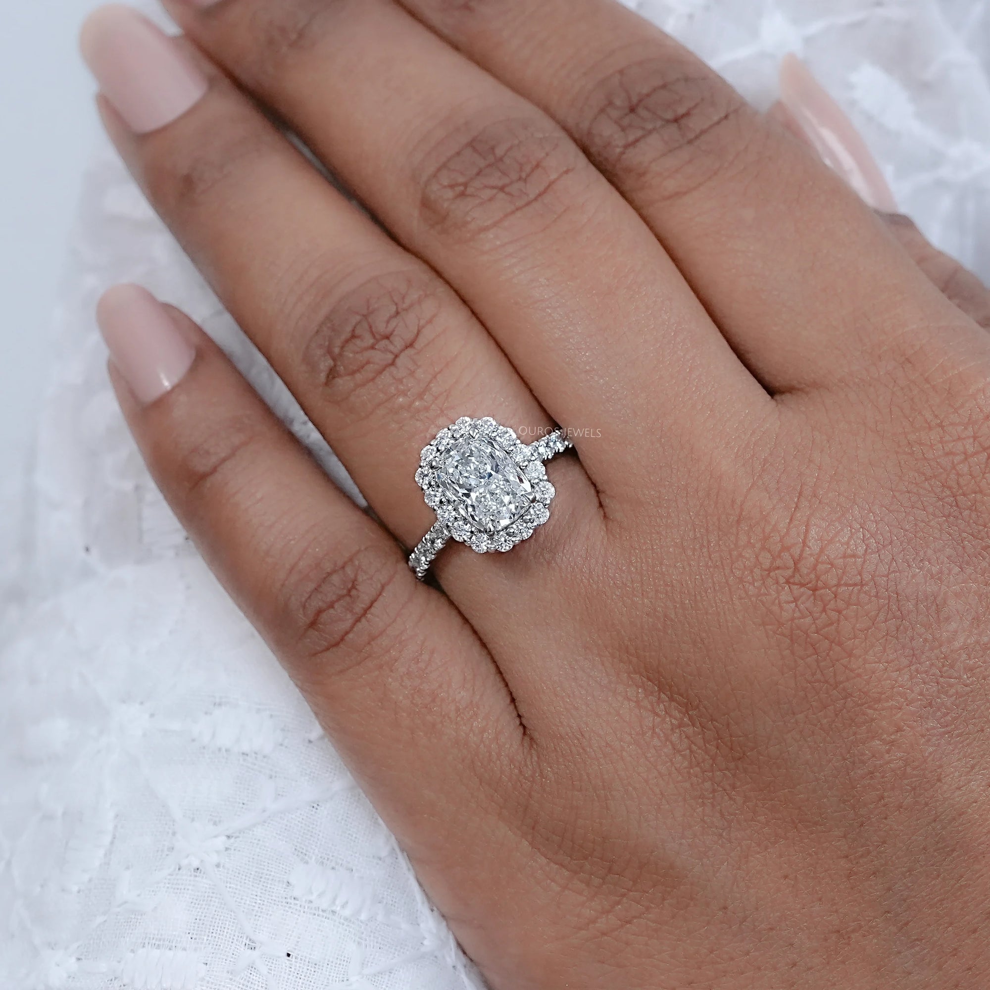 Cushion Cut Halo Lab Diamond Engagement Ring