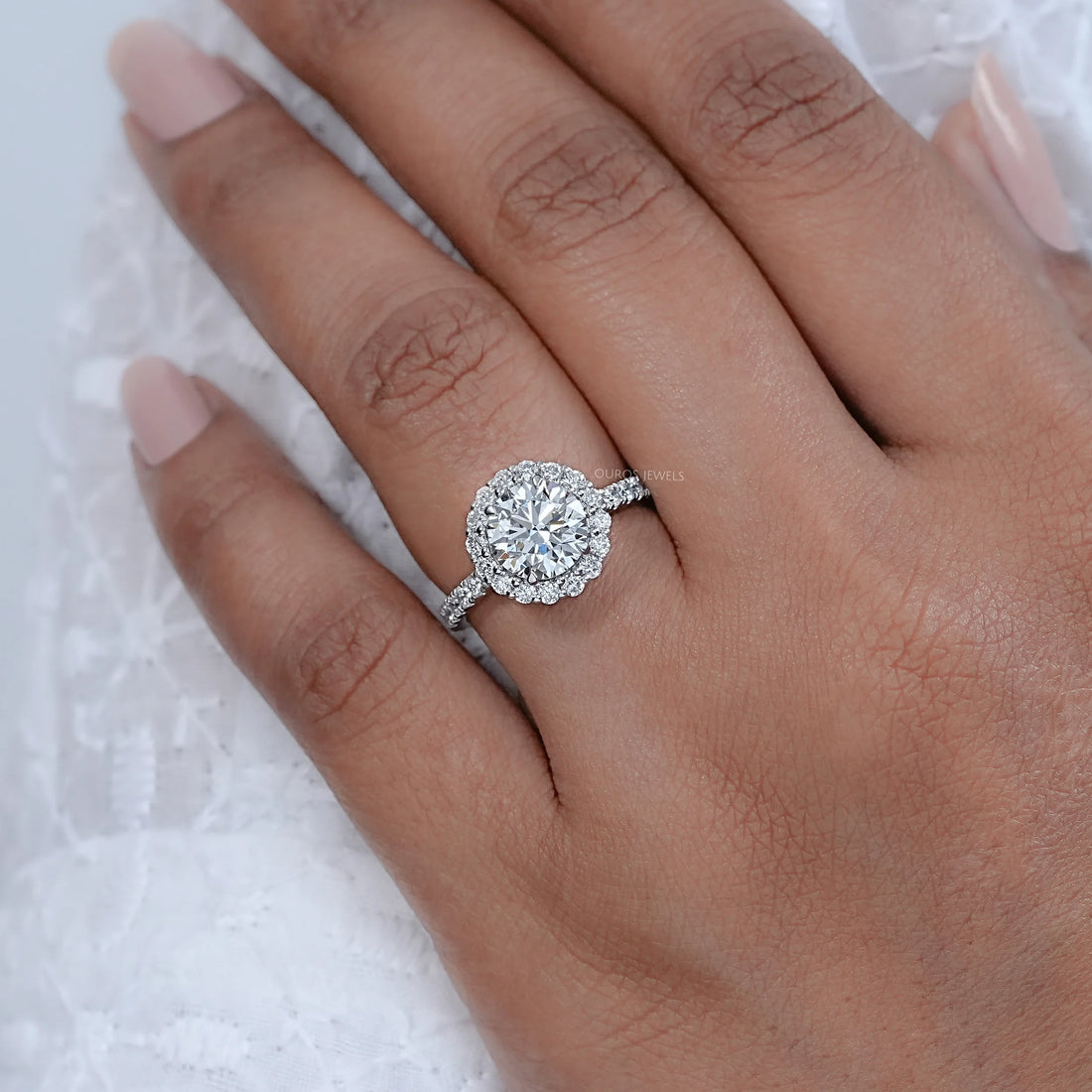 Round Cut Halo With Accent Diamond Engagement Ring