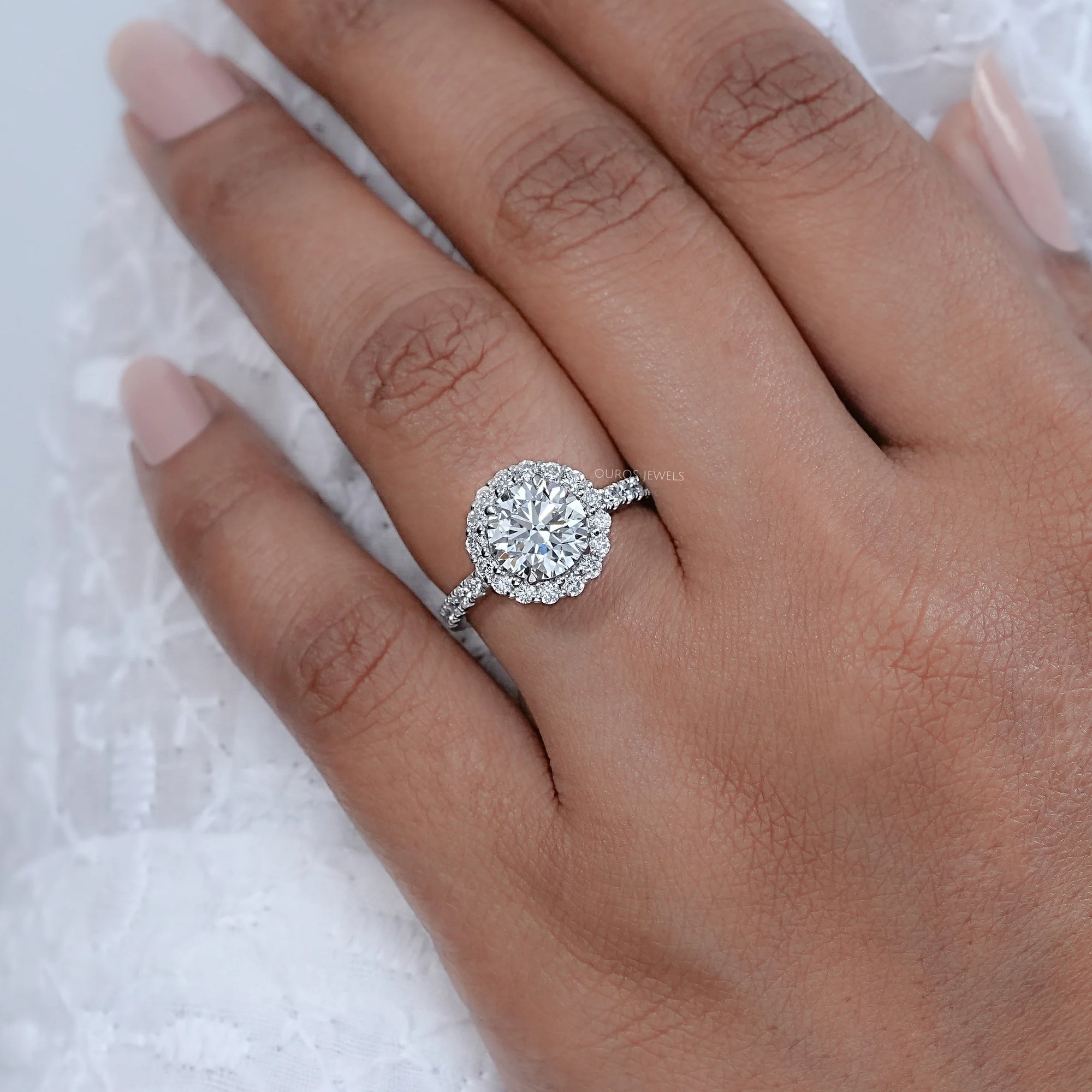 Round Cut Halo With Accent Diamond Engagement Ring