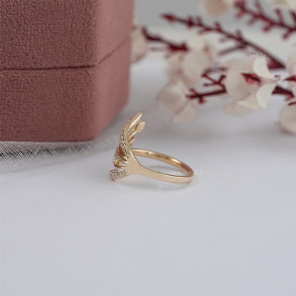 Round Lab Diamond Angel Wing Ring Ring