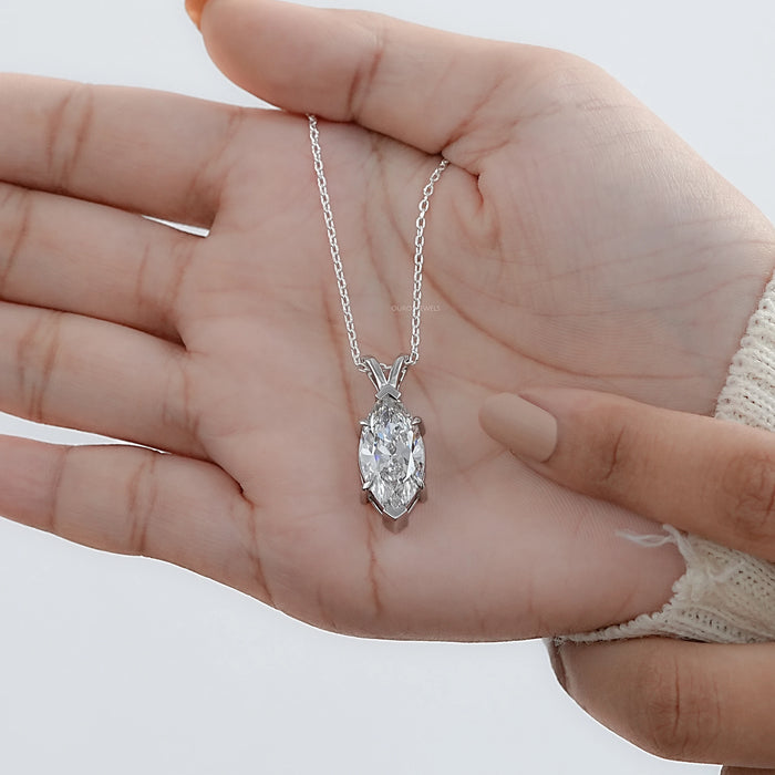 Marquise Lab Diamond Solitaire Bail Pendant Necklaces