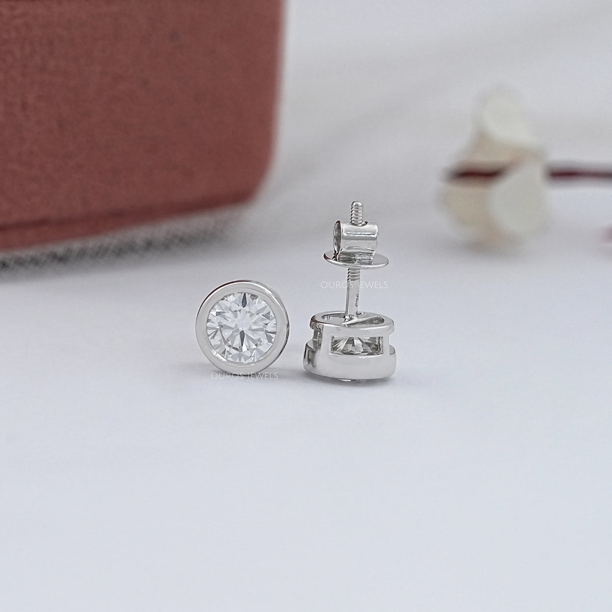 Round Lab Diamond Bezel Stud Earrings