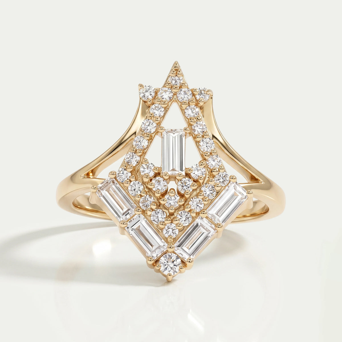 Baguette And Round Cut Lab Diamond Chevron Ring