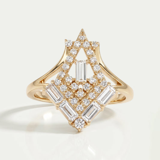 Baguette And Round Cut Lab Diamond Chevron Ring