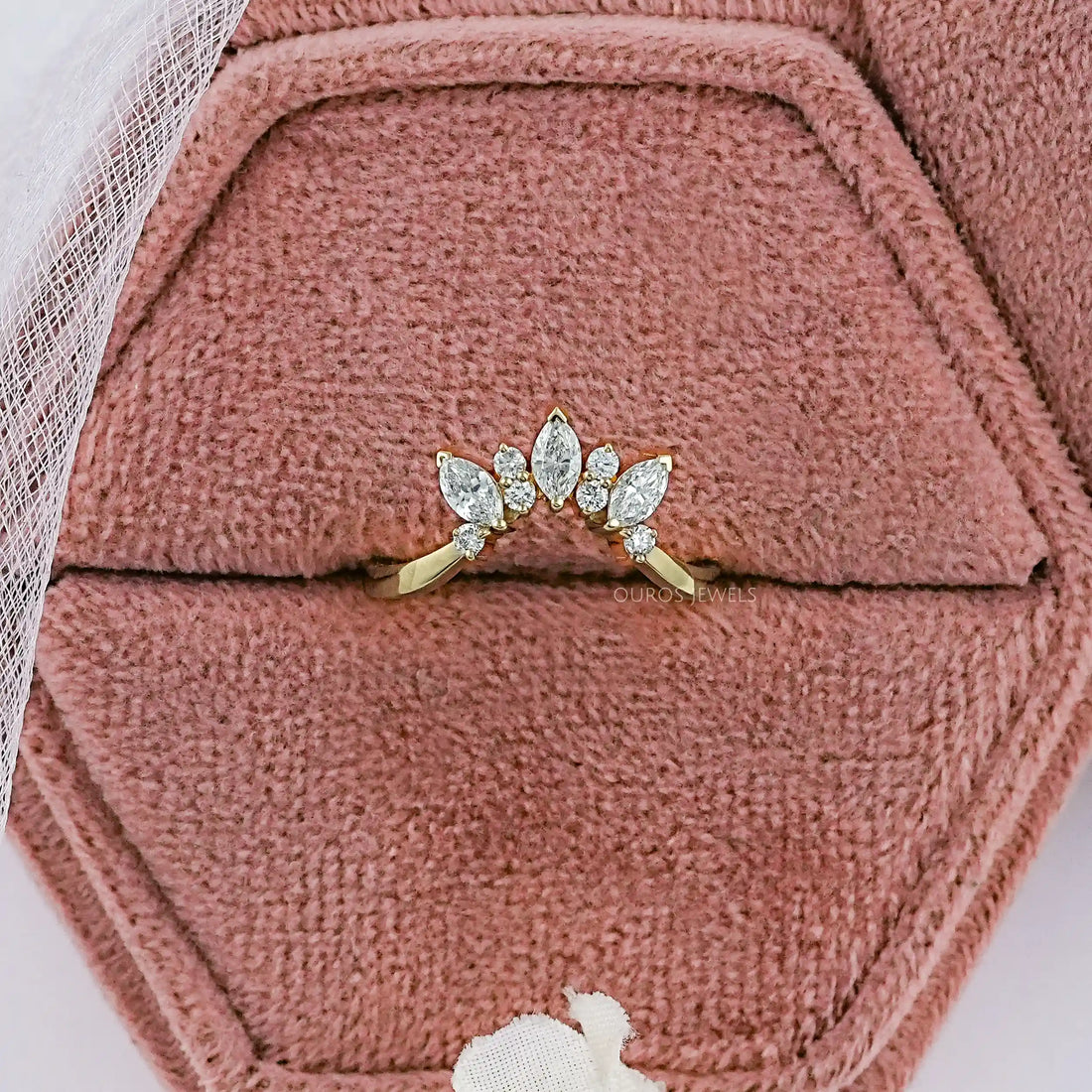 Marquise And Round Diamond Curved Dainty Ring Ring