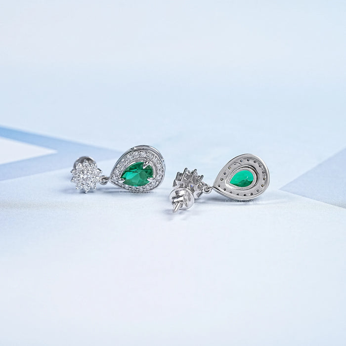 Emerald Pear Gemstone Drop Earrings