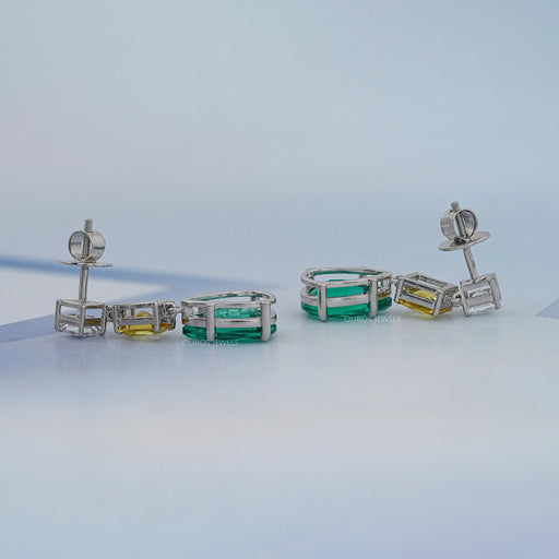 Green Pear And Yellow Radiant Diamond Drop Earrings Earrings