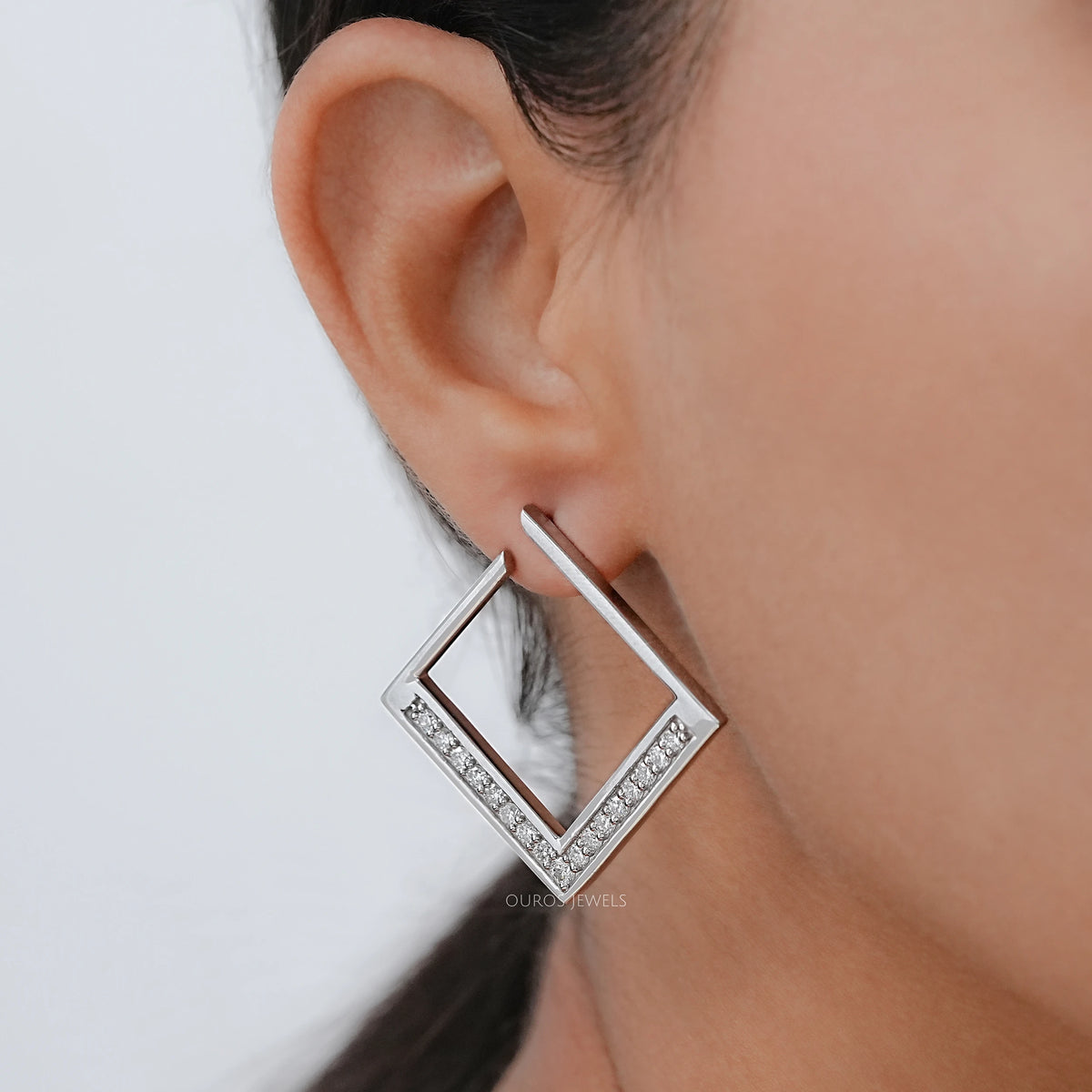 Square Round Lab Diamond Hoop Earrings Earrings