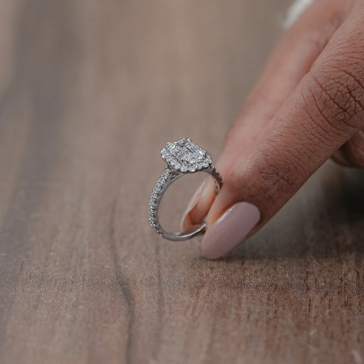 Emerald Cut Halo Accent Diamond Engagement Ring Ring