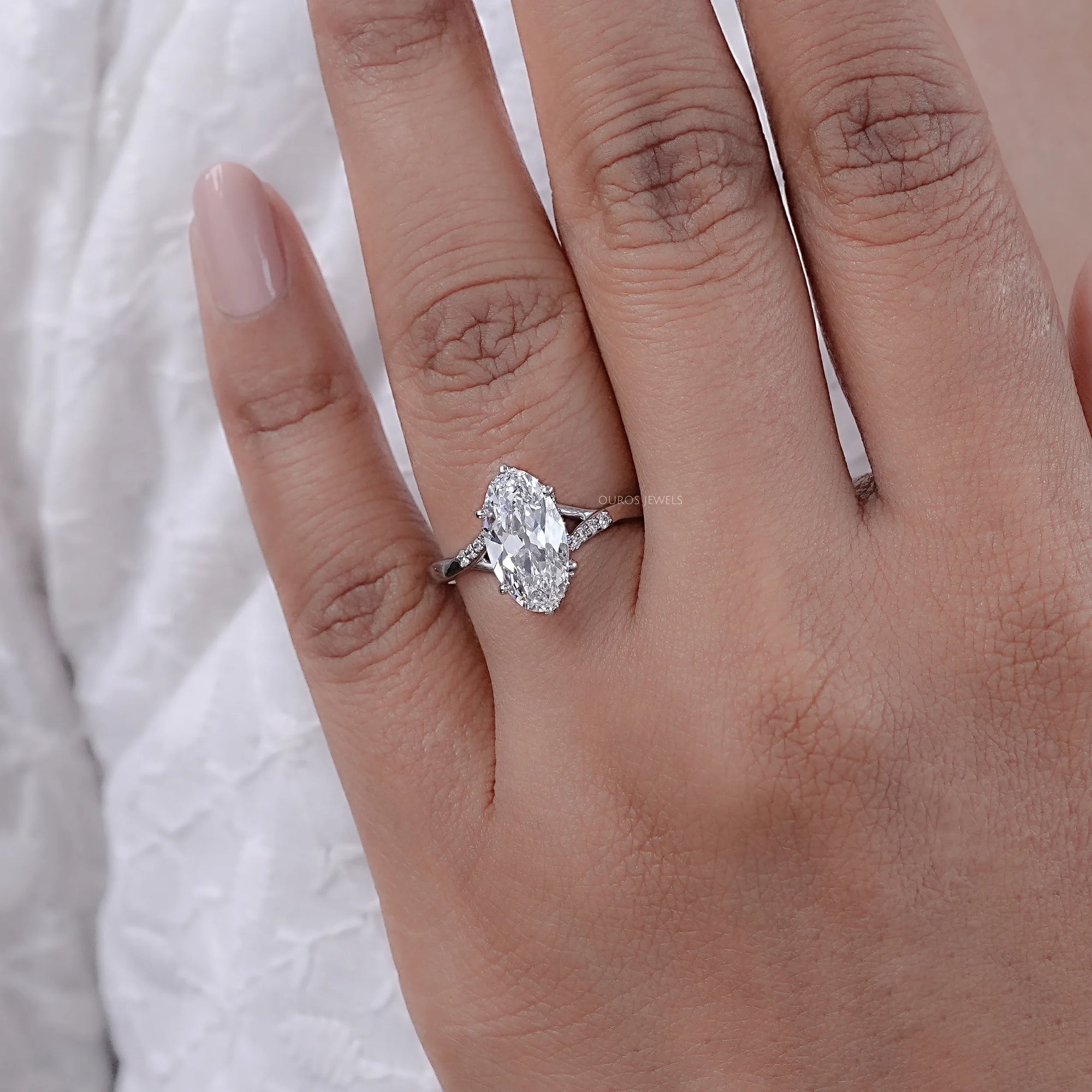 Old Mine Moval Lab Diamond Hidden Halo Split Shank Ring Rings