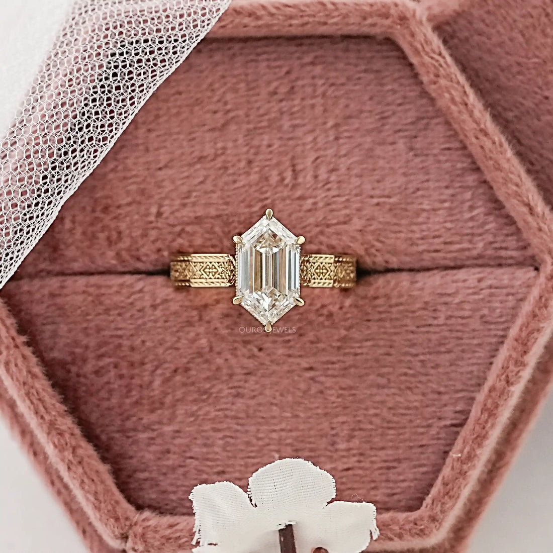 Step Cut Dutch Marquise Lab Diamond Engraving Band Ring