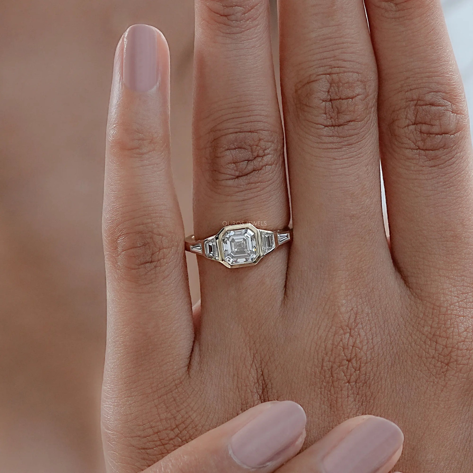 Five Stone Asscher And Trapezoid Diamond Bezel Set Ring Rings