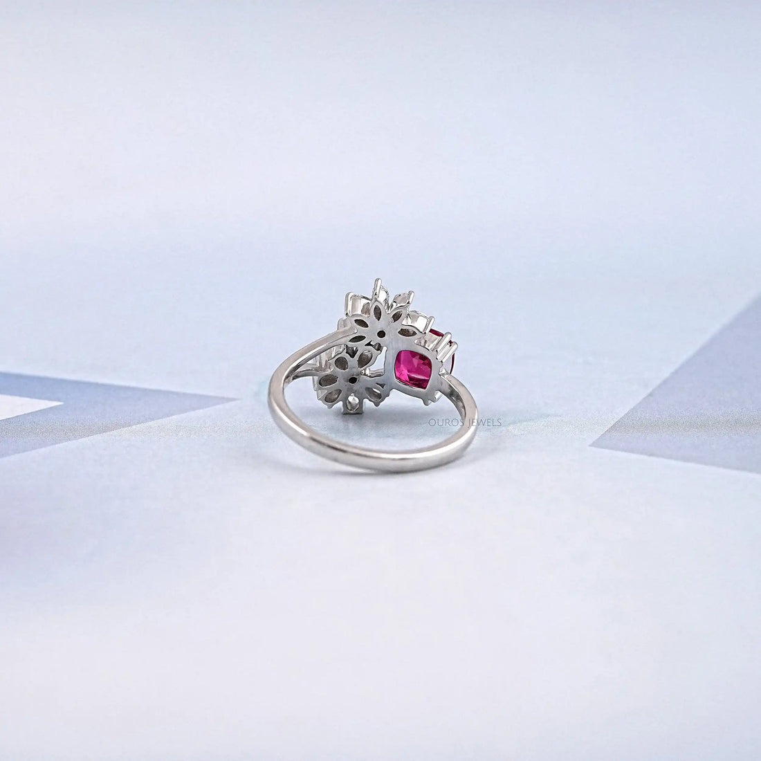Ruby Cushion Gemstone Split Shank Engagement Ring