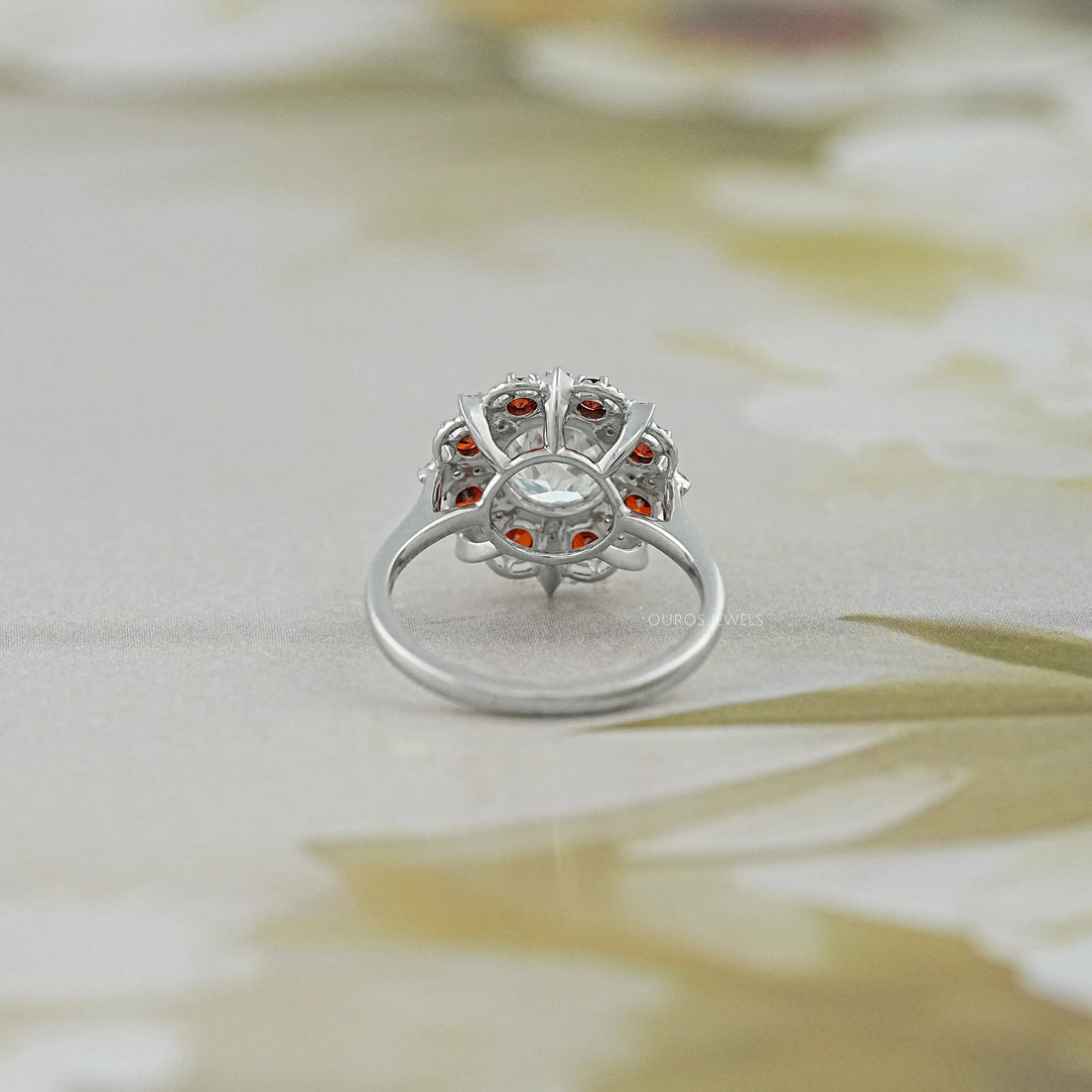 OEC Round Lab Diamond And Ruby Gemstone Halo Ring Rings