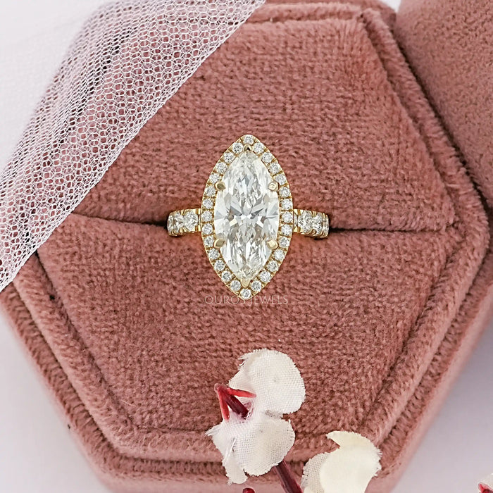 Marquise Diamond Hidden Halo Accent Diamond Ring
