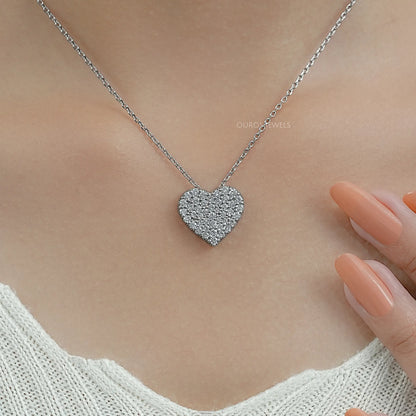 Heart Shape Round Diamond Pave Set Pendant