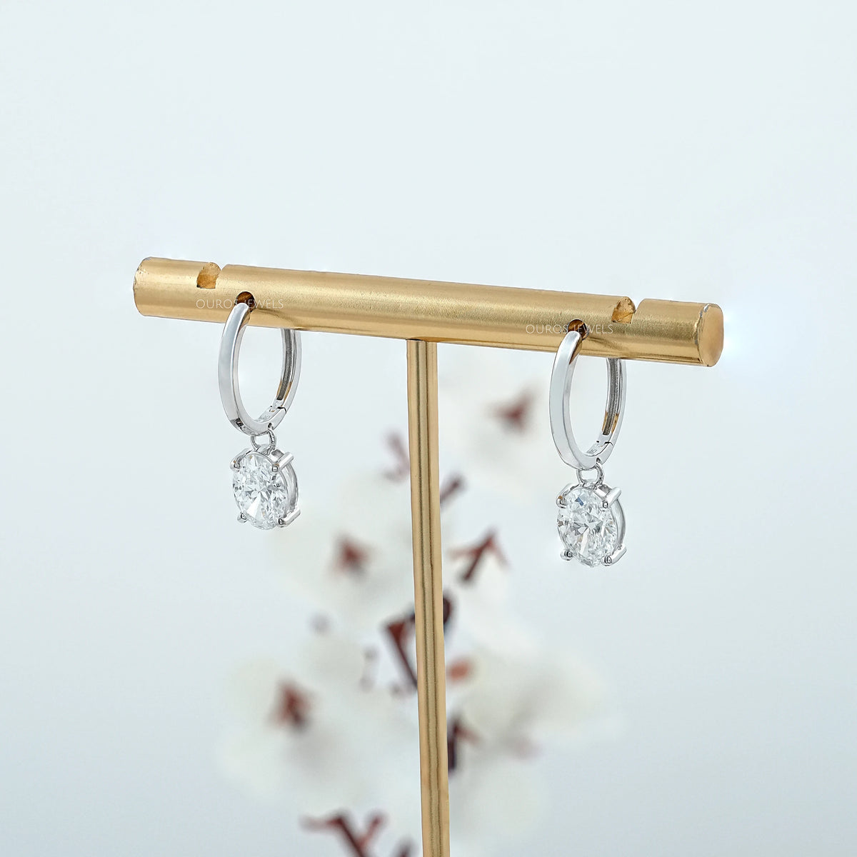 Oval Diamond Dangle Hoop Earrings