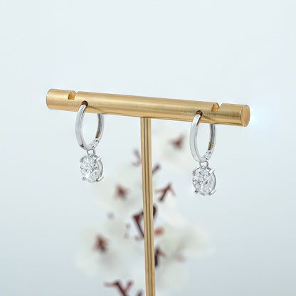 Oval Diamond Dangle Hoop Earrings