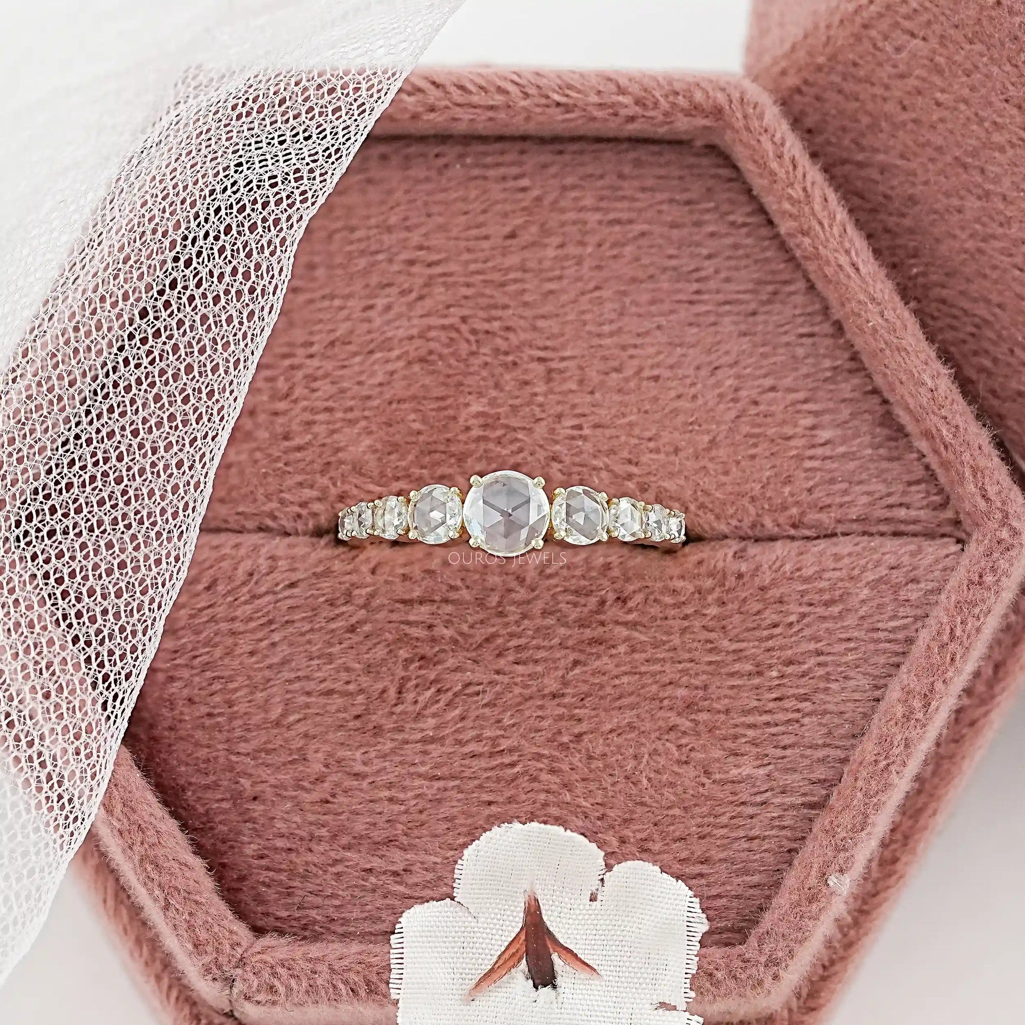 Round Rose Cut Lab Diamond Engagement Ring Ring