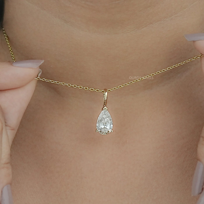 Lab Diamond Pear Cut Solitaire Pendant Necklaces