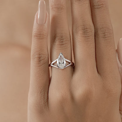 Pear Diamond Solitaire Split Shank Engagement Ring Ring