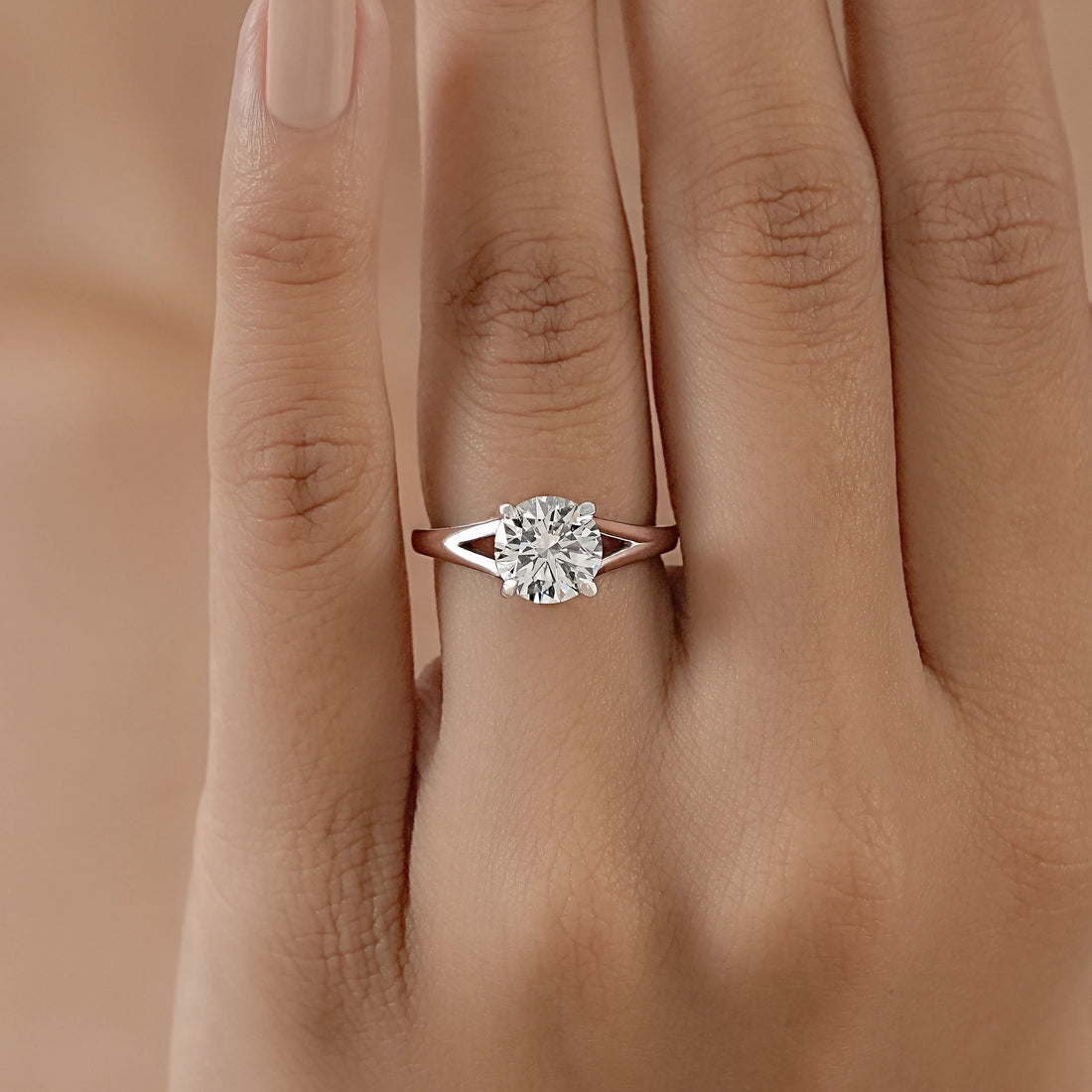 Round Lab Diamond Solitaire Split Shank Ring Ring